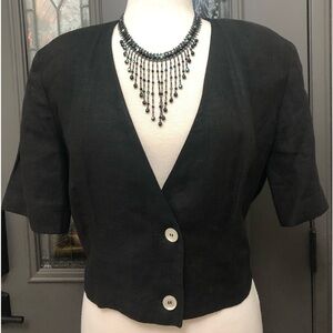 Talbots 100% Vintage Linen Black Cropped Bolero Two Button Jacket